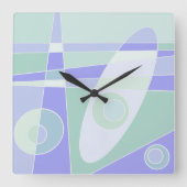 Square Clock Abstrakt Surfbrett Pastel Lila Grün Quadratische Wanduhr (Vorderseite)