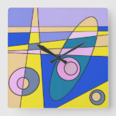 Square Clock Abstrakt Surfen Gelb Blau Quadratische Wanduhr (Vorderseite)