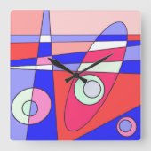 Square Clock Abstrakt Surfing Blue Red White Quadratische Wanduhr (Vorderseite)