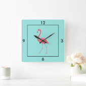 Square Clock-Flamingo Square Wall Clock Quadratische Wanduhr (Zuhause)