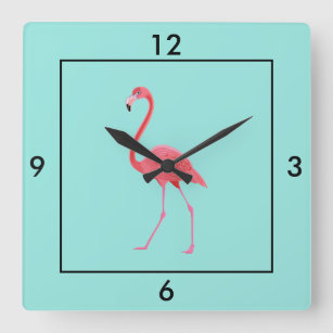 Square Clock-Flamingo Square Wall Clock Quadratische Wanduhr
