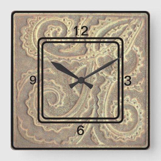 Square Clock Tan Fern Fliesenbild Quadratische Wanduhr (Vorderseite)
