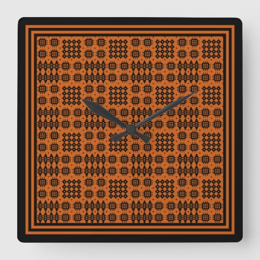 Square Clock: Welsh TapestPattern: Terracotta Quadratische Wanduhr (Vorderseite)