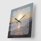 Square Clock with Ocean Sunset & Vorsprung Foto Quadratische Wanduhr (Winkel)