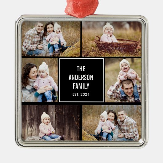 Square Collage Editable Color Foto Ornament Aus Metall (Vorne)