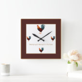 Square Colorful Chicken Clock-Blessings Upon Quadratische Wanduhr (Zuhause)