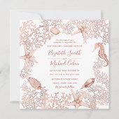 Square Copper Corraleath Script Starfish Beach Einladung (Vorderseite)