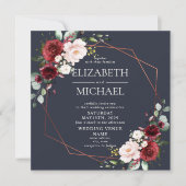 Square Copper Geometric Burgundy Blue Wedding Einladung (Vorderseite)