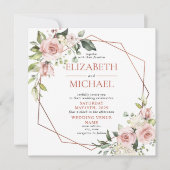 Square Copper Geometric Floral Eucalyptus Wedding Einladung (Vorderseite)