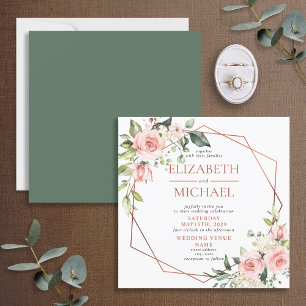Square Copper Geometric Floral Eucalyptus Wedding Einladung