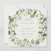 Square Cream Snowberry+Eucalyptus Wreath Wedding Einladung (Vorderseite)
