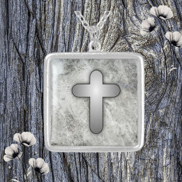 Square Cross Pendant Necklace Sterling Silver Versilberte Kette