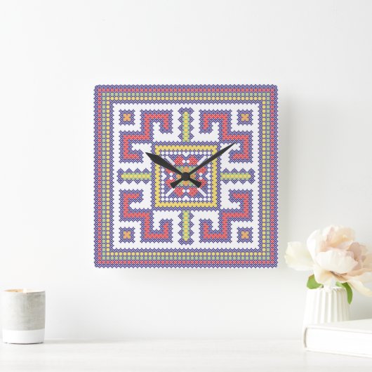 Square cross-stitch pattern quadratische wanduhr (Zuhause)