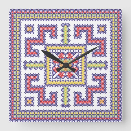 Square cross-stitch pattern quadratische wanduhr (Vorderseite)