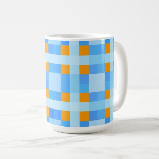 Square Crosses Karo 10 Blue Orange Kaffeetasse (VorderseiteRechts)
