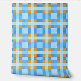 Square Crosses Karo 10 Blue Orange Tapete