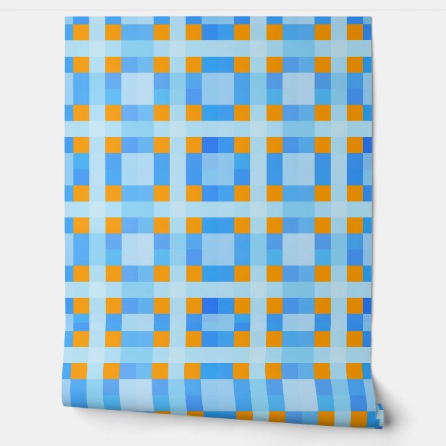 Square Crosses Karo 10 Blue Orange Tapete (Abrollen)