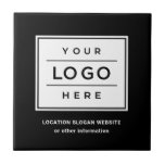 Square Custom Black Business Logo Company Fliese<br><div class="desc">Markierbare Markenkachel mit beruflichem Firmenlogo-Design und benutzerdefiniertem Text für einen Standort,  eine Slogan-Website oder andere Informationen. Fügen Sie einfach Ihr Firmenlogo zum schwarz-weißen Platzhalter-Bild hinzu und geben Sie Ihre bevorzugte Formulierung ein. Farben können geändert werden.</div>