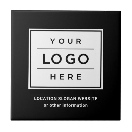 Square Custom Black Business Logo Company Fliese (Vorderseite)
