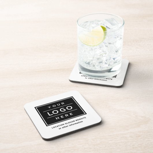 Square Custom Black Business Logo Company Getränkeuntersetzer (Rechte Seite)