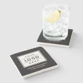 Square Custom Black Business Logo Company Steinuntersetzer (Seitenansicht)