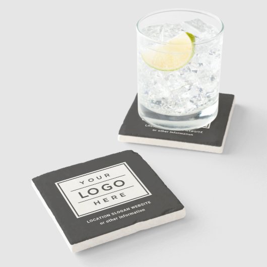 Square Custom Black Business Logo Company Steinuntersetzer (Seitenansicht)