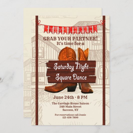 Square Dance Einladung (Vorne/Hinten)