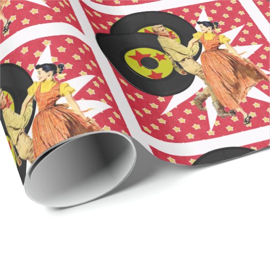 Square Dance oder 50"s Dancers Gift Wrapping Geschenkpapier (Rolleneckpunkt)