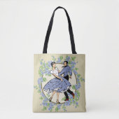 Square Dancing Couple in Blau mit Blume Tasche (Vorderseite)