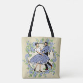Square Dancing Couple in Blau mit Blume Tasche (Rückseite)