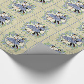 Square Dancing Couple mit Blumenrahmen Blue Tan Geschenkpapier (Ecke)