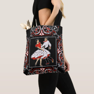 Square-Dancing-Paar-Schwarzesbandana-Hintergrund Tasche