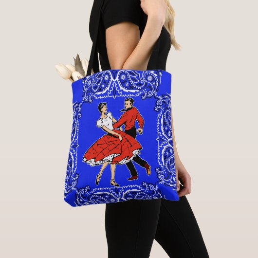 Square-Dancing-Paareblauer Bandana-Hintergrund Tasche (Von Nahem)