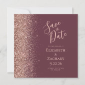 Square Dark Burgundy Rose Gold Save the Date Ankündigung (Vorderseite)
