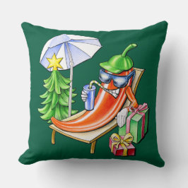 Square Dark Green Christmas Chili Sonnenbaden Kissen