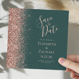 Square Dark Green Rose Gold Save the Date Ankündigung