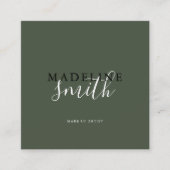 Square Dark Green Script QR code Quadratische Visitenkarte (Vorderseite)