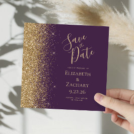 Square Dark Lila Gold Glitzer Save the Date Ankündigung