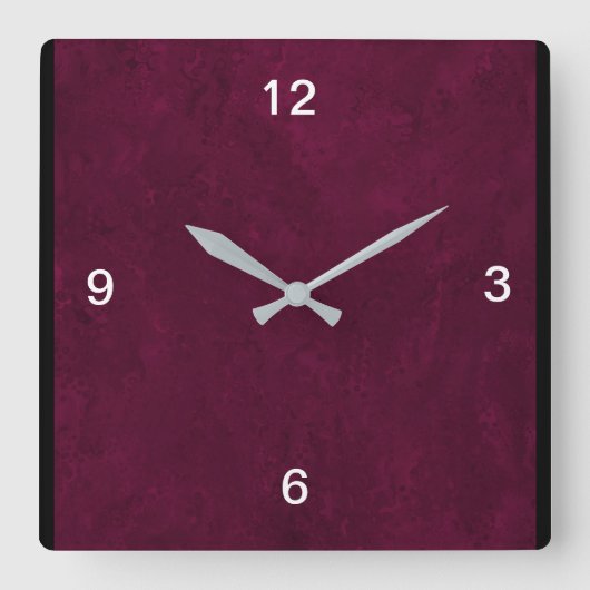 Square Deep Red Designer Clock Quadratische Wanduhr (Vorderseite)