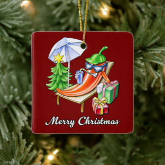 Square Deep Red Merry Christmas Pepper Keramikornament