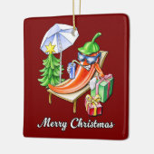 Square Deep Red Merry Christmas Pepper Keramikornament (Links)