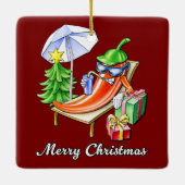Square Deep Red Merry Christmas Pepper Keramikornament (Rückseite)