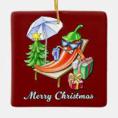 Square Deep Red Merry Christmas Pepper Keramikornament (Vorderseite)