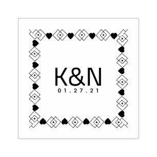 Square Deko Diamond Heart Initial Logo Wedding Gummistempel