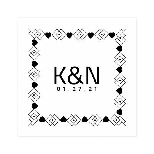 Square Deko Diamond Heart Initial Logo Wedding Gummistempel (Prägung)