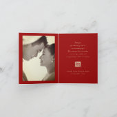 Square Double Happiness Gold Chinese Wedding Foto Dankeskarte (Innenseite)