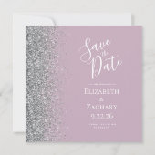 Square Dusty Lilac Silver Glitzer Save the Date Ankündigung (Vorderseite)