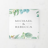 Square Eukalyptus Frame QR Code Wedding Dreifach Gefaltete Einladung (Cover)