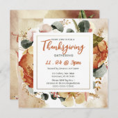 Square Fall Floral Burnt Orange Erntedank Einladung (Vorne/Hinten)