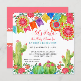 Square Fiesta Cactus Baby Shower Girl Paper Fan Einladung